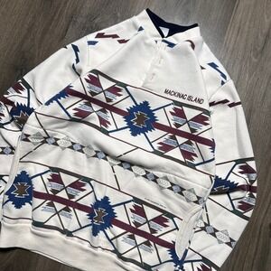 Vintage 1992 Mackinac Island Aztec Geometric Western AOP 1/4 Button Crewneck - S